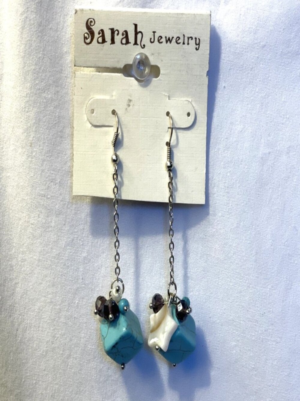 Sarah Jewelry Faux Turquoise Cube Multi-Bead Star Cluster Dangle Earrings Purple